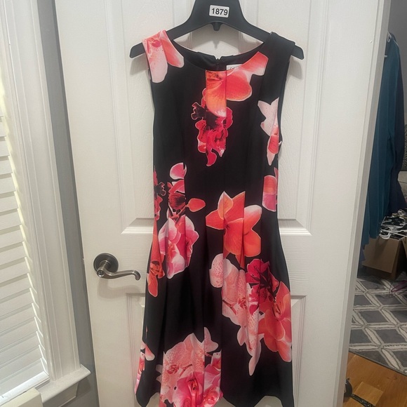 Calvin Klein Black and Pink Floral Midi Dress - Picture 2 of 15